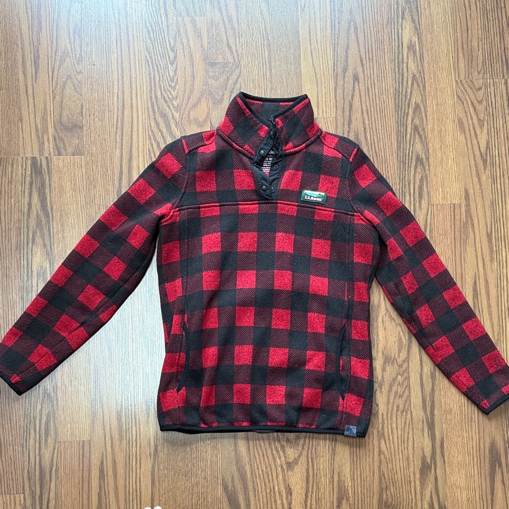 LL BEAN Red and Black Checkered Zip-Up Sweater